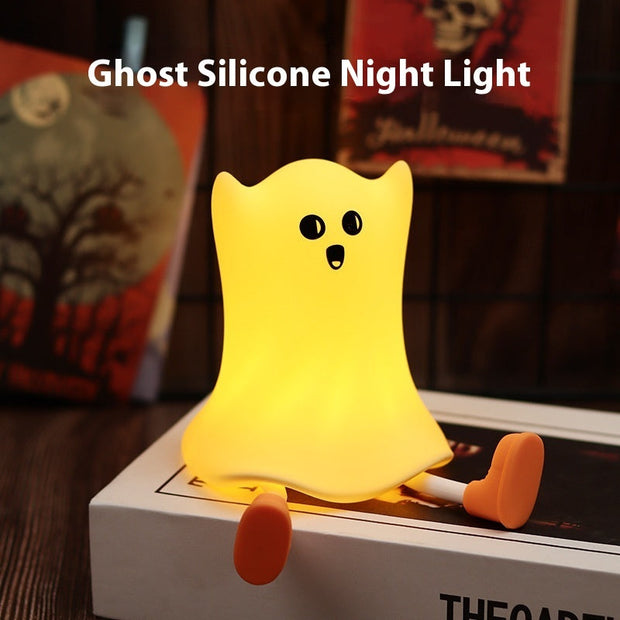 Halloween Silicone Ghost Shaped Bedside Lamp With Touch Control Soft Glow For Water-resistant Decoration null