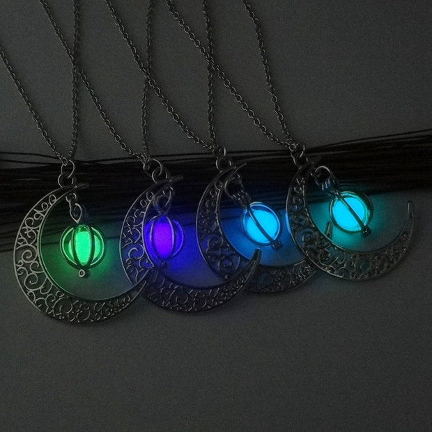 Fashion Moon Natural Glowing Stone Healing Necklace Women Gift Charm Luminous Pendant Necklace Jewelry null