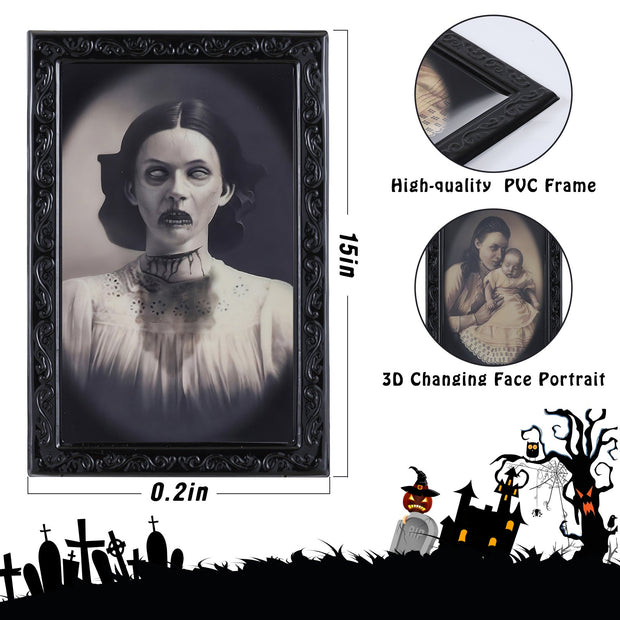 Halloween Decoration 3D Changing Face Moving Picture Frame Portrait Horror For Horror Party Decors Home Decorations null