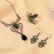 3pcs Halloween Drop-shapedp Spider Necklace Set With Earrings Ring Vintage Necklace Pendant null