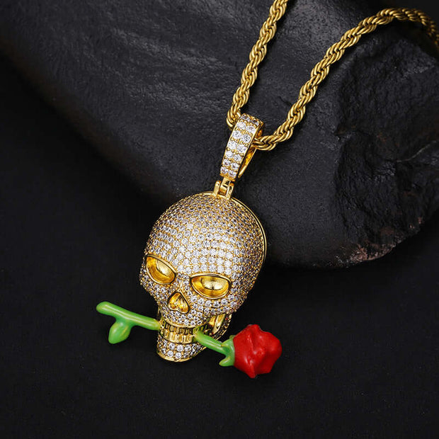 Luminous Epoxy Rose Skull Pendant null