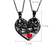 Punk Retro Skull Pendant Halloween Necklace Heart-shaped Magnetic Stitching Love Skull Couple Necklace null