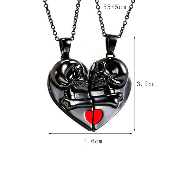 Punk Retro Skull Pendant Halloween Necklace Heart-shaped Magnetic Stitching Love Skull Couple Necklace null