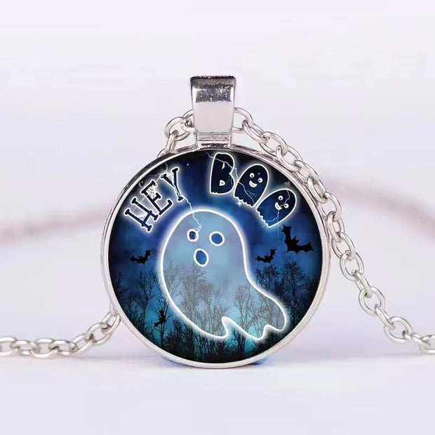 Halloween Round Pumpkin Ghost Bat Necklace Men And Women Personality Clavicle Necklace Fashion Jewelry Accessories null