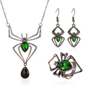 3pcs Halloween Drop-shapedp Spider Necklace Set With Earrings Ring Vintage Necklace Pendant null