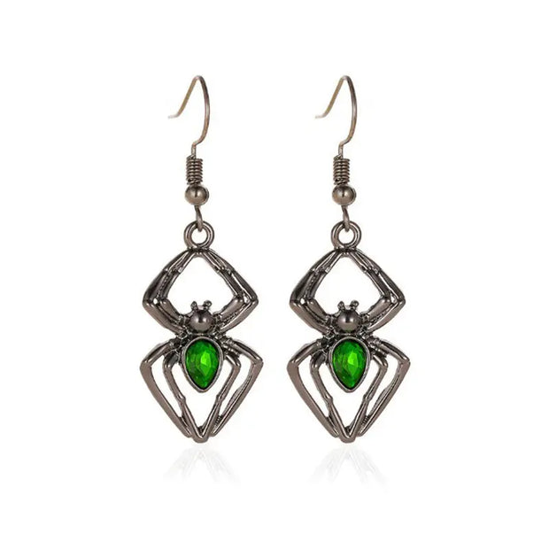 3pcs Halloween Drop-shapedp Spider Necklace Set With Earrings Ring Vintage Necklace Pendant null