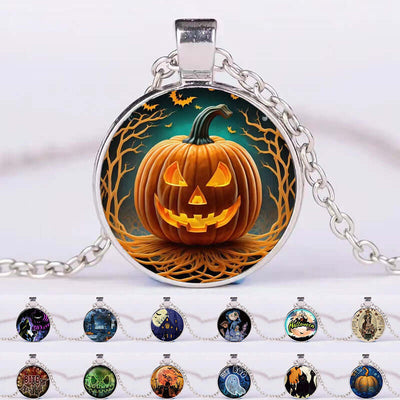 Halloween Round Pumpkin Ghost Bat Necklace Men And Women Personality Clavicle Necklace Fashion Jewelry Accessories null