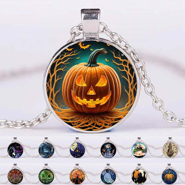 Halloween Round Pumpkin Ghost Bat Necklace Men And Women Personality Clavicle Necklace Fashion Jewelry Accessories null