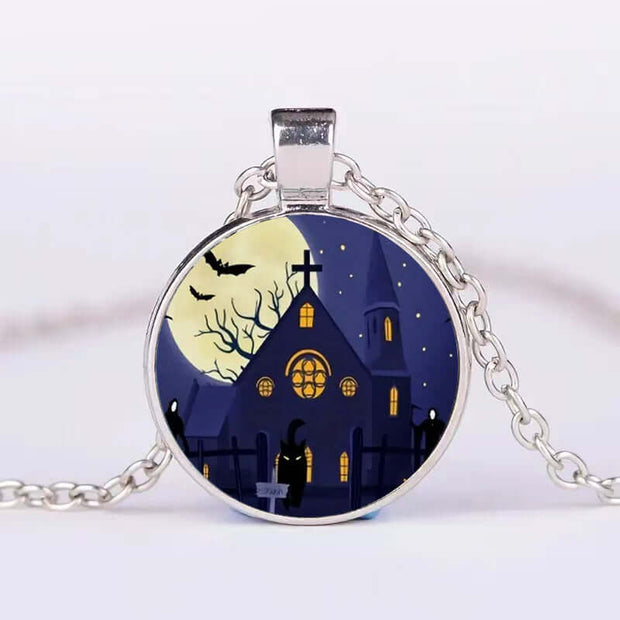 Halloween Round Pumpkin Ghost Bat Necklace Men And Women Personality Clavicle Necklace Fashion Jewelry Accessories null