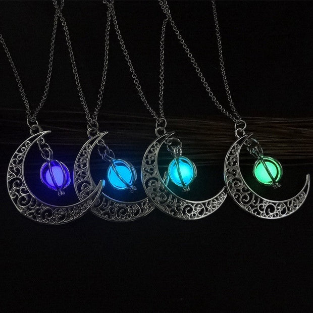 Fashion Moon Natural Glowing Stone Healing Necklace Women Gift Charm Luminous Pendant Necklace Jewelry null