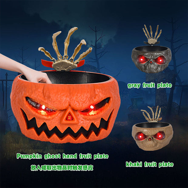 Halloween Candy Bowl Plastic Pumpkin Bowl With Motion Activated Hand, Halloween Serving Dishes Battery Operated Halloween Pumpkins Bowl For Trick-or-Treaters Party null