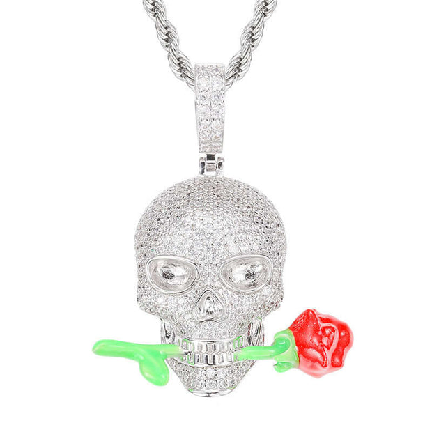 Luminous Epoxy Rose Skull Pendant null