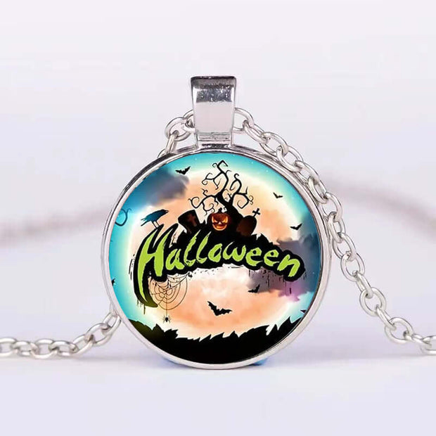 Halloween Round Pumpkin Ghost Bat Necklace Men And Women Personality Clavicle Necklace Fashion Jewelry Accessories null