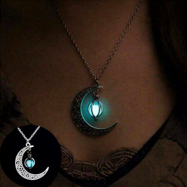 Fashion Moon Natural Glowing Stone Healing Necklace Women Gift Charm Luminous Pendant Necklace Jewelry null