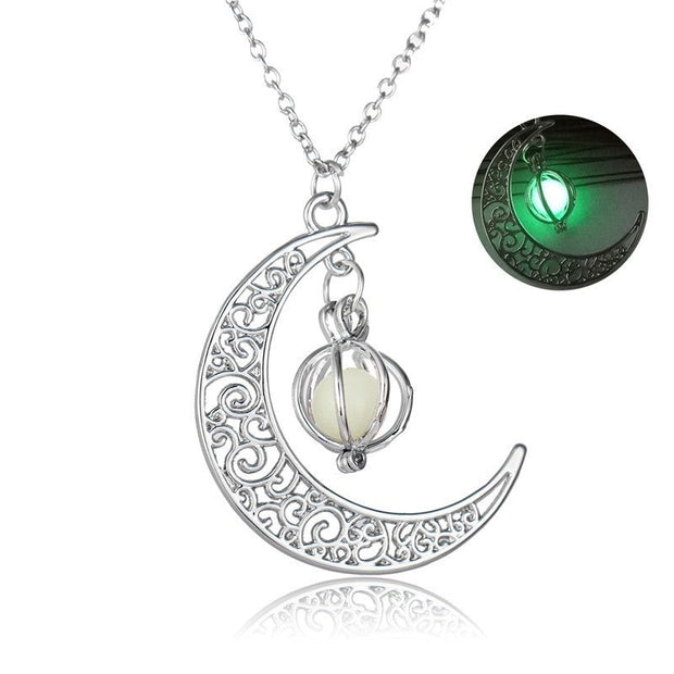 Fashion Moon Natural Glowing Stone Healing Necklace Women Gift Charm Luminous Pendant Necklace Jewelry null