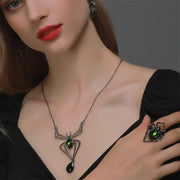 3pcs Halloween Drop-shapedp Spider Necklace Set With Earrings Ring Vintage Necklace Pendant null