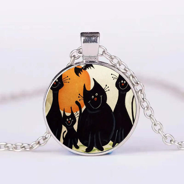 Halloween Round Pumpkin Ghost Bat Necklace Men And Women Personality Clavicle Necklace Fashion Jewelry Accessories null
