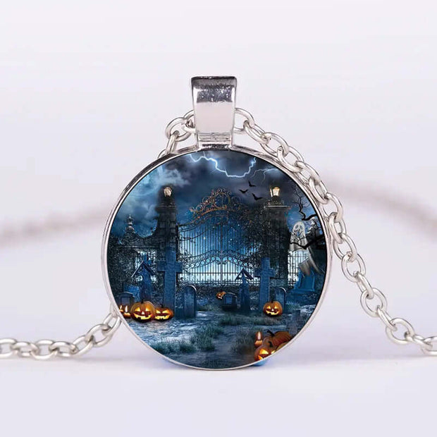 Halloween Round Pumpkin Ghost Bat Necklace Men And Women Personality Clavicle Necklace Fashion Jewelry Accessories null