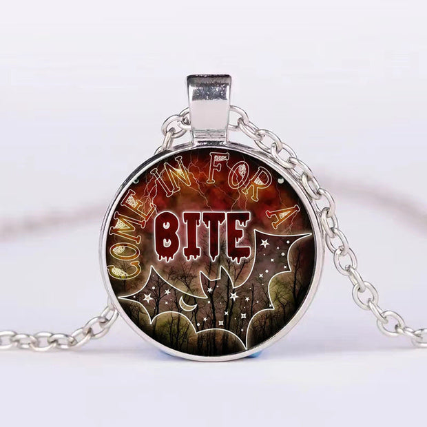 Halloween Round Pumpkin Ghost Bat Necklace Men And Women Personality Clavicle Necklace Fashion Jewelry Accessories null