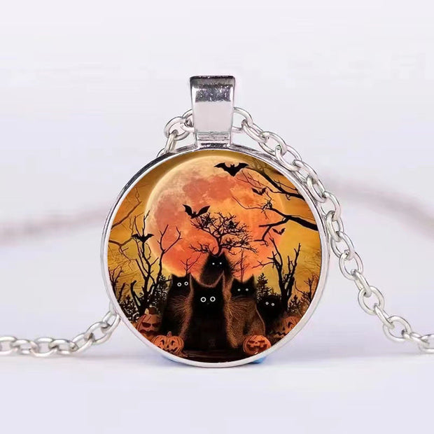 Halloween Round Pumpkin Ghost Bat Necklace Men And Women Personality Clavicle Necklace Fashion Jewelry Accessories null