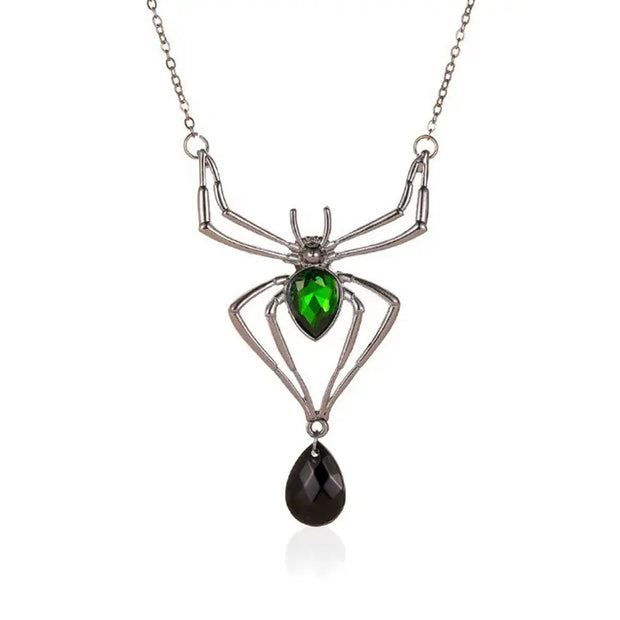 3pcs Halloween Drop-shapedp Spider Necklace Set With Earrings Ring Vintage Necklace Pendant null