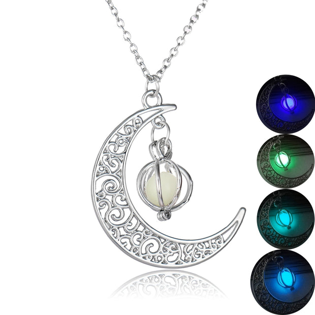 Fashion Moon Natural Glowing Stone Healing Necklace Women Gift Charm Luminous Pendant Necklace Jewelry null