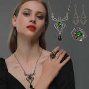 3pcs Halloween Drop-shapedp Spider Necklace Set With Earrings Ring Vintage Necklace Pendant null