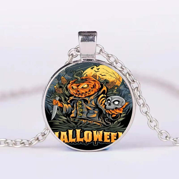 Halloween Round Pumpkin Ghost Bat Necklace Men And Women Personality Clavicle Necklace Fashion Jewelry Accessories null