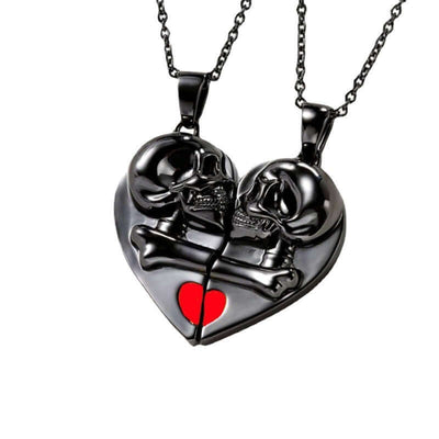Punk Retro Skull Pendant Halloween Necklace Heart-shaped Magnetic Stitching Love Skull Couple Necklace null