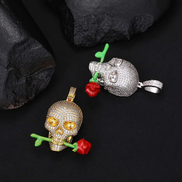 Luminous Epoxy Rose Skull Pendant null